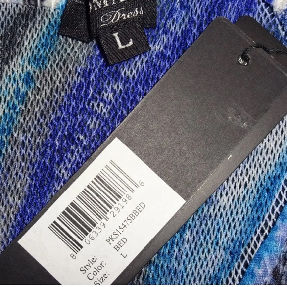 $184 KOMAROV Blue Crinkle Mini Dress Large 10 Easy Colorful Stretchy Travel NWT - Picture 9 of 14